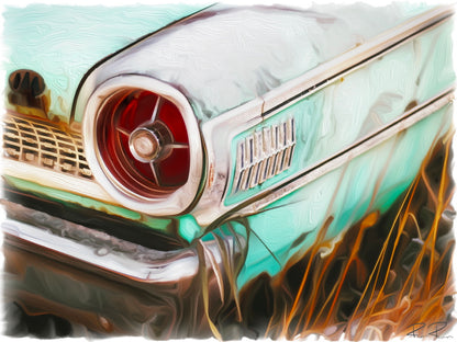 Unique Vintage Ford Falcon Derelict Oil Painting Print