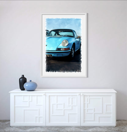 Vintage & Unique Porsche 911 in Azure Blue - A Classic Porsche Print -