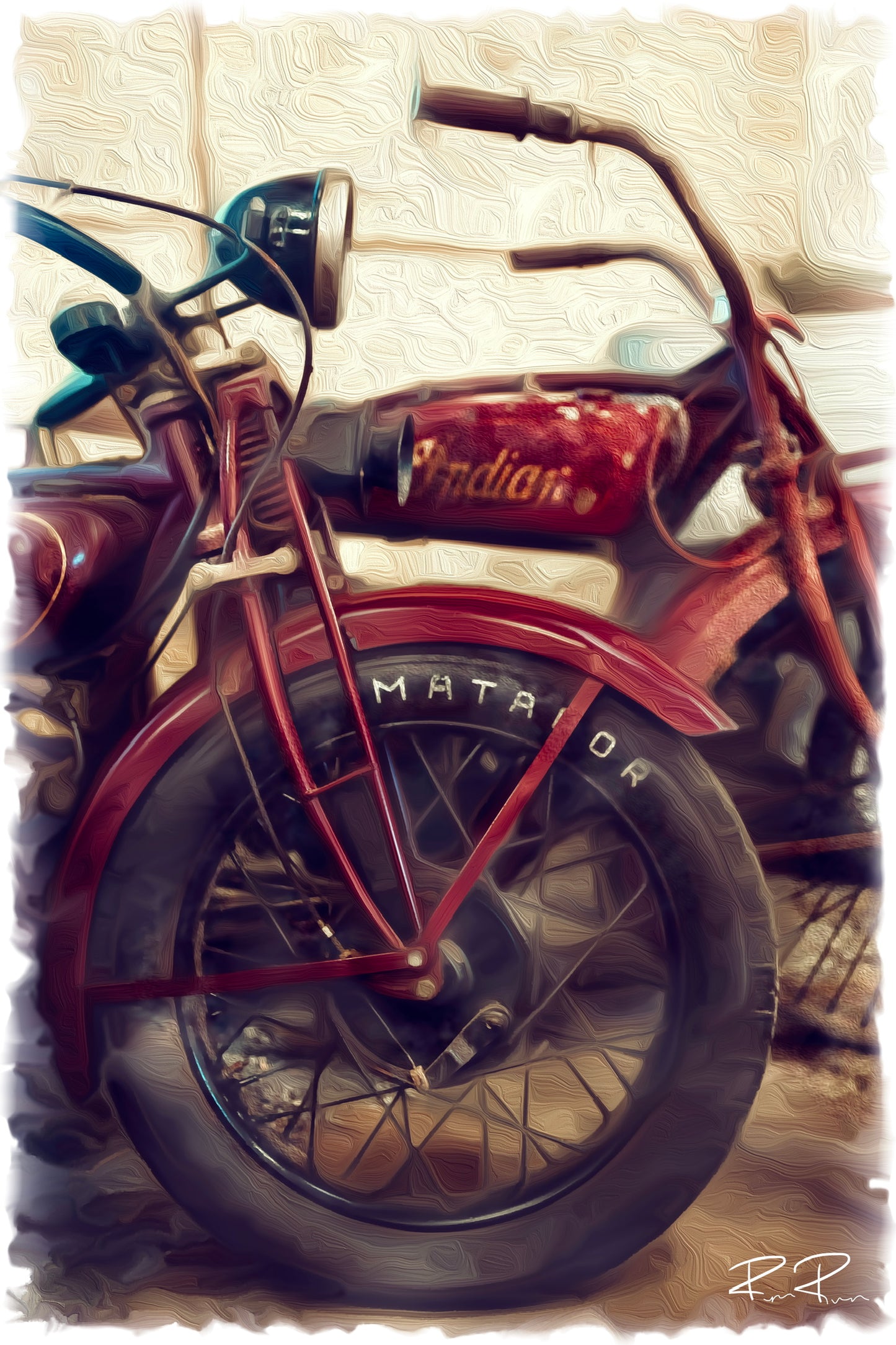 A Timeless Duo - Oil Painting of Two Vintage Motorbikes in Red - Poster - Wall Art