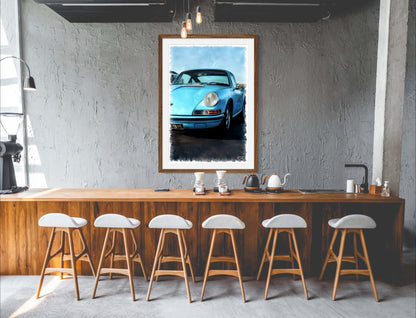 Vintage & Unique Porsche 911 in Azure Blue - A Classic Porsche Print -