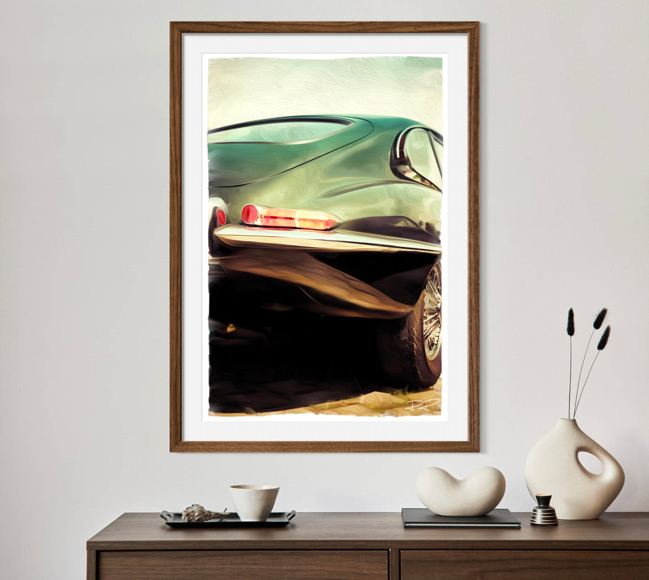 Emerald Embrace: The E-Type's Curves An E-Type Jag Fine Art Print