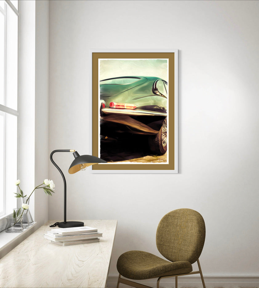 Emerald Embrace: The E-Type's Curves An E-Type Jag Fine Art Print