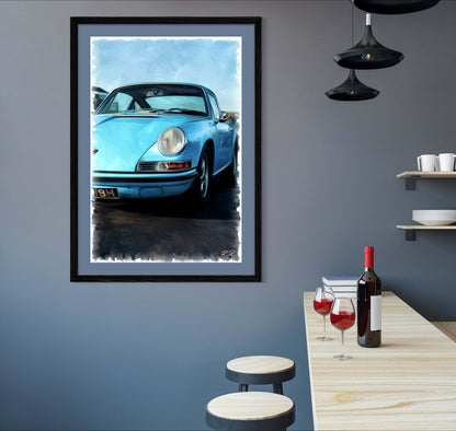 Vintage & Unique Porsche 911 in Azure Blue - A Classic Porsche Print -