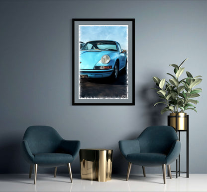 Vintage & Unique Porsche 911 in Azure Blue - A Classic Porsche Print -