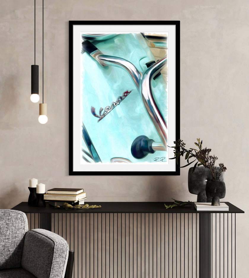 Vintage Vespa: A  Blue Pastel Dream - Poster - Vintage Scooter Wall Art - Fine Art Print