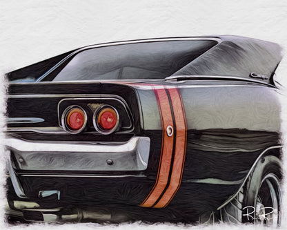 Limited Edition Fine Art Print - 1969 Dodge Charger - A Classic Mopar Masterpiece in Black & Red