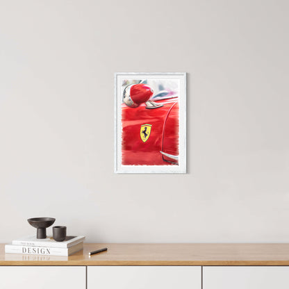 A Glimpse of Grandeur an Oil Painting of a Vintage Ferrari in Rosso Corsa