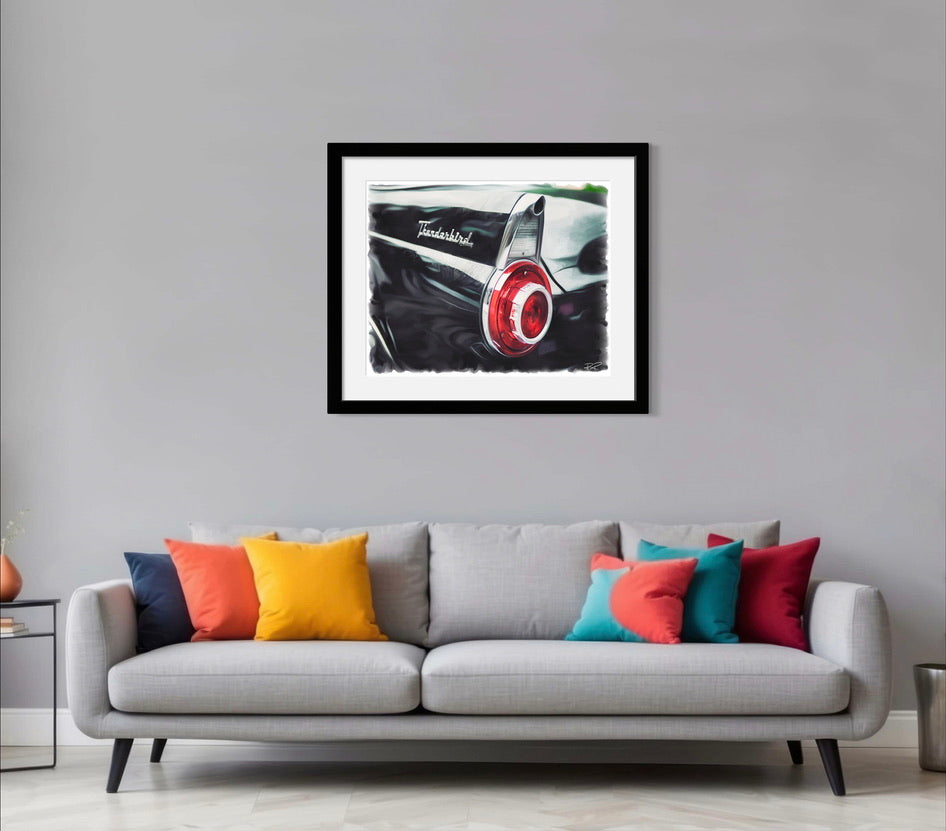 Thunderbird's Tailfeather: 1955 Ford an oil painting print of a vintage Ford Thunderbird