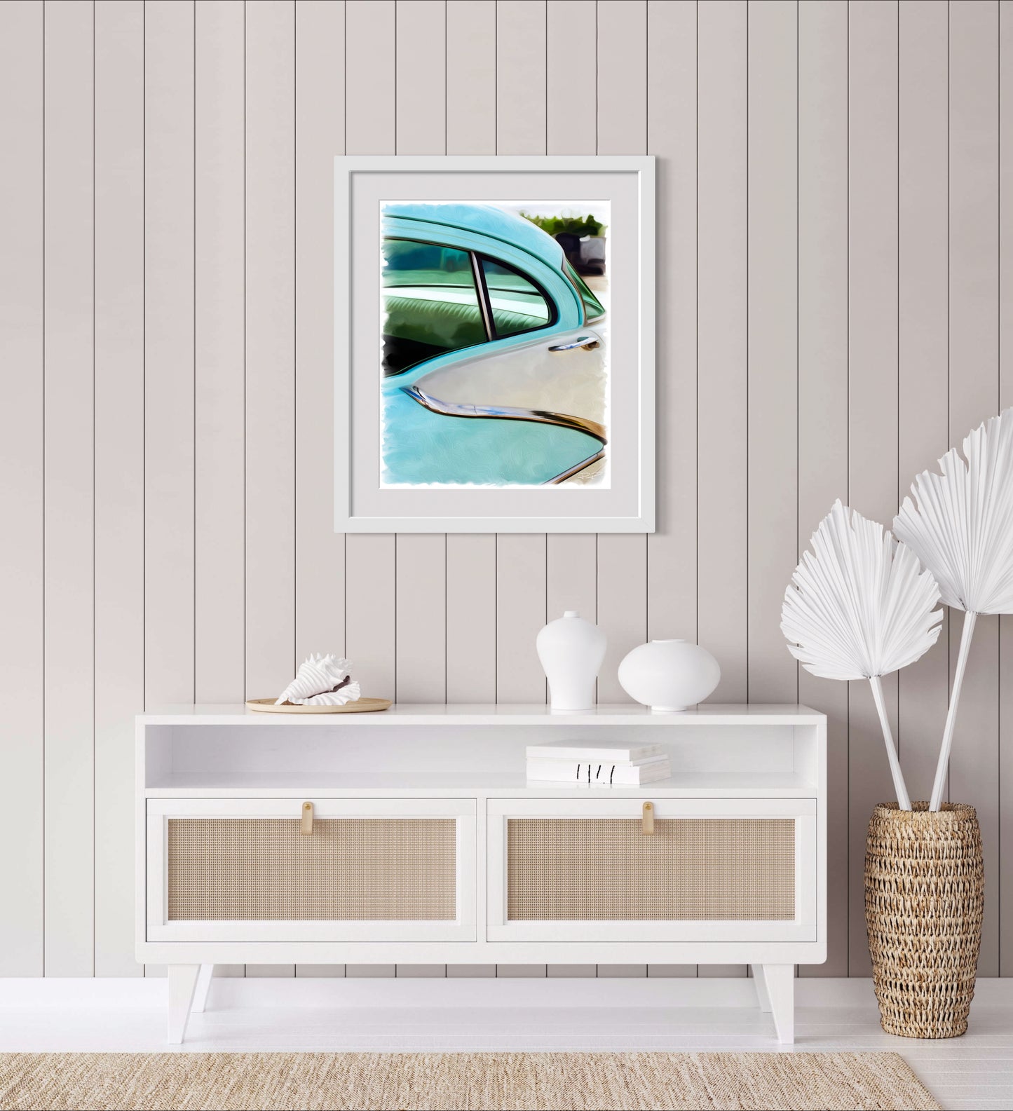 Chrome Curves: A '57 Bel Air an Oil Painting Print of a Vintage Chevy