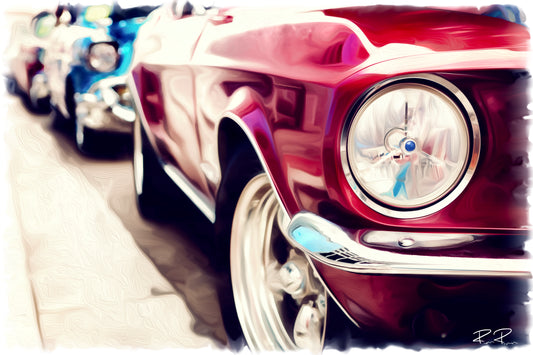 Limited Edition Fine Art Print of a Classic Ford Mustang in Red