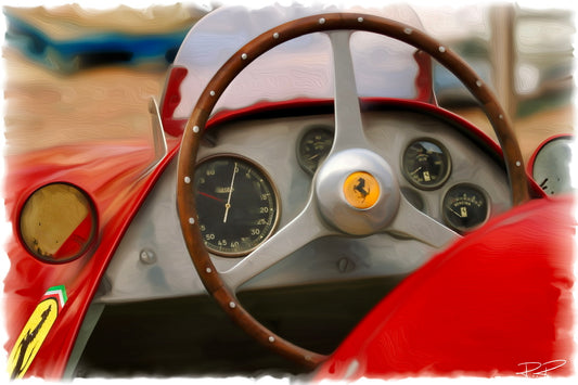 Scuderia Legacy: A Ferrari Cockpit - An Oil Painting Print of a Vintage Ferrari Racer