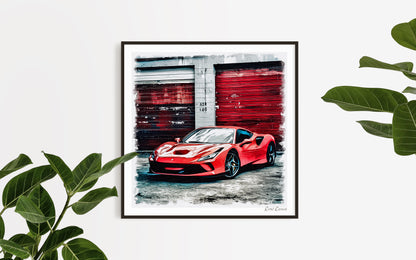 Scarlet Stallion: The Ferrari F8 Tributo, an oil painting