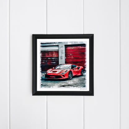 Scarlet Stallion: The Ferrari F8 Tributo, an oil painting