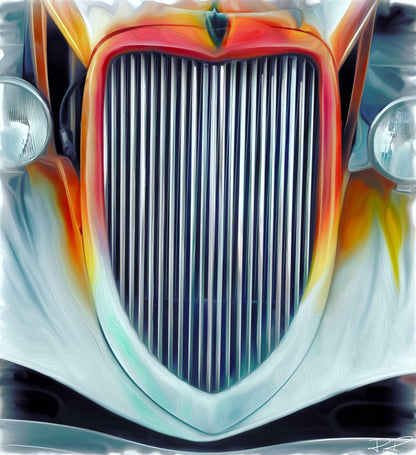 Flaming Hot Hot Rod - an oil painting of a vintage hot rod