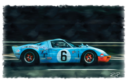 Limited Edition Fine Art Print - Vintage GT40 in Gulf Livery - Print ready to frame