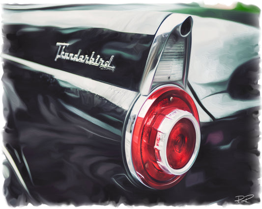 Thunderbird's Tailfeather: 1955 Ford an oil painting print of a vintage Ford Thunderbird