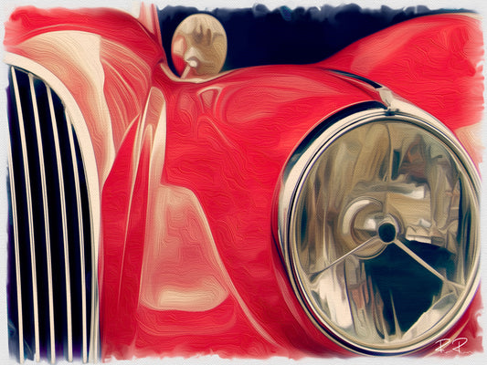 Radiant Elegance: Classic Jaguar XK Headlight on Scarlet Beauty