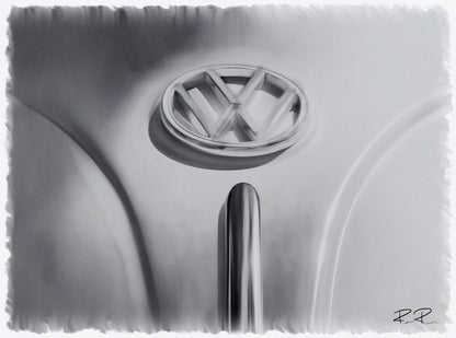 Iconic Elegance: Vintage VW Beetle Emblem in Monochrome